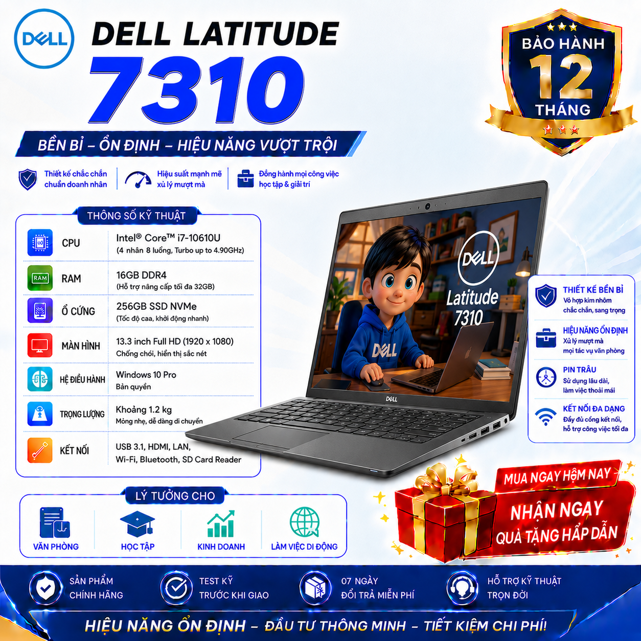 Laptop Dell Latitude 7310/I7-10610U | RAM 16GB | SSD 256GB NVMe | 13.3 Inch Full HD